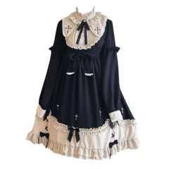 ロリータ風 ゴスロリ ゴシック ワンピース コスプレ衣装 長袖 大きいサイズ 黒 フリル リボン ゆめかわいい 森ガール 萌え