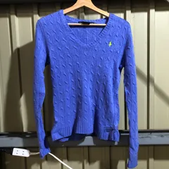 1037 RALPH LAUREN SPORT セーター パープル M ラルフローレンスポーツ ニット ケーブル編み ワンポイント 刺繍ロゴ ポロポニー ウール 古着卸 アメリカ仕入