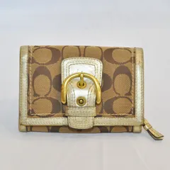 【COACH】（コーチ）二つ折り財布／ロゴ／ゴールド／ベージュ