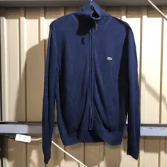 1041 LACOSTE ジップアップセーター ネイビー size3 S ラコステ ニット フルジップ コットン ワンポイント 刺繍ロゴ 古着卸 アメリカ仕入