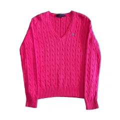 L POLO RALPH LAUREN(ポロラルフローレン) ケーブル ピンク Vネック ニット