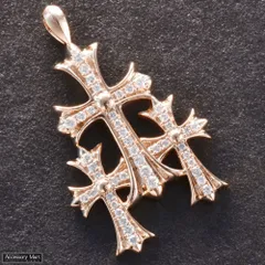 ペンダントトップ メンズ K18PG 18K 18金 ダイヤモンド 3連 クロス 十字架 ペンダントヘッド ピンクゴールド 刻印入り 鑑別書付き 大きめ 30代 40代 50代 60代 シンプル プレゼント ギフト【アクセサリーマート/メルカリShops店】