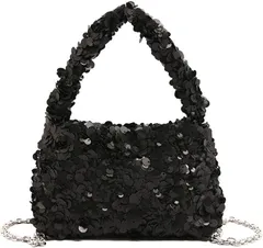 HARGIO(ハルジオ) スパンコールバッグ パーティーバッグ レディース ショルダー ショルダーバッグ ハンドバッグ 2WAY ミニ ポシェット 小さめ おしゃれ かわいい キラキラ 結婚式 ドレス 肩掛け 斜めがけ バック 鞄 (ブラック)