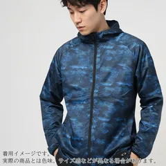 【軽量×あったか】 OAKLEY ウインドウォームジャケット 412473JP メンズL 青　カモフラ　総柄 フード 裏起毛　ダブルジップ ゴルフ用アウター　ウインドブレーカー ウインドジャケット【オークリー】