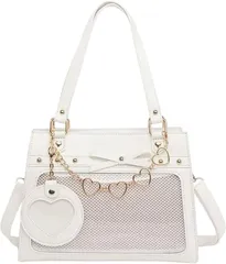 HARGIO(ハルジオ) 痛バ ミニ かわいい 痛バッグ トート ショルダー 推し活バッグ 小さめ トートバッグ ショルダーバッグ 2WAY 痛バック いたばっく カバン 鞄 リボン 人気 (ホワイト,  27cm x 21cm x 10cm)