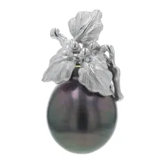 K18WG ホワイトゴールド トップ ブラックパール 黒蝶真珠 12.0mm 一粒 ラウンド 植物【新品仕上済】【zz】【中古】