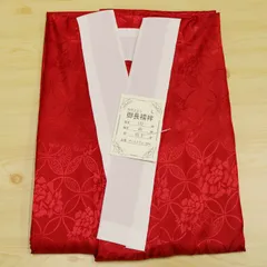 洗える長襦袢 半衿付き 地紋入り 赤 レッド Ｌサイズ 七宝柄 単衣袖