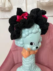 猫耳ニットヘッドドレス黒×ピンク毛糸