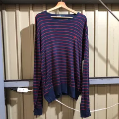 1046 Polo by Ralph Lauren セーター ネイビー レッド XL ポロバイラルフローレン ニット ボーダー柄 ワンポイント 刺繍ロゴ ポロポニー コットン 古着卸 アメリカ仕入