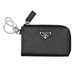 PRADA プラダ サフィアーノ キー カードホルダー ブラック カードケース パスケース  キーリング メンズ レディース (24756)