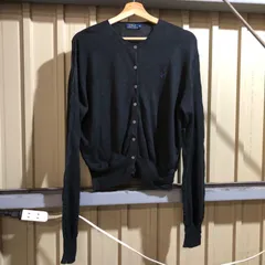 1048 POLO RALPH LAUREN カーディガン ブラック XL ポロラルフローレン ニット セーター ワンポイント 刺繍ロゴ ポロポニー コットン 古着卸 アメリカ仕入