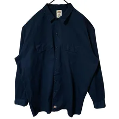 2XL ネイビー 紺 ディッキーワーク オーバーサイズ 無地 シンプル 単色 シャツ レディース ユニセックス メンズ 古着 長袖