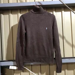 1049 RALPH LAUREN SPORT タートルネックセーター ブラウン L ラルフローレンスポーツ ニット ワンポイント 刺繍ロゴ ポロポニー コットン 古着卸 アメリカ仕入