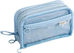 ideamall ペンケース 小学生 かわいい パステル 文房具 収納ポーチ 筆箱 透明 (ブルー,  13x21x6.5cm)