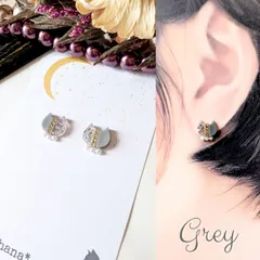 煌めく バイカラー 灰猫 ミニ ピアス イヤリング グレー