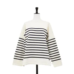 ORCIVAL オーシバル ニット オフホワイト ネイビー 白紺 サイズ:1(M) | ウール ワイド ボーダーニット / プルオーバー | 長袖 クルーネック ドロップショルダー ロゴ ワッペン | トップス セーター【レディース】【中古】