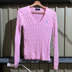 1052 POLO RALPH LAUREN セーター ピンク XS ポロラルフローレン ニット ケーブル編み コットン ワンポイント 刺繍ロゴ ポロポニー 古着卸 アメリカ仕入