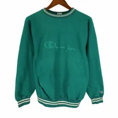 90年代 USA製 Champion チャンピオン リバースウィーブ スウェット 刺繍 ラインリブ ターコイズブルー (メンズ L)  O4199 中古 古着