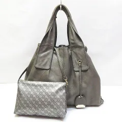 GHERARDINI ゲラルディーニ リバーシブル トートバッグ 大きめ レザー×ナイロン 総柄 ポーチ付き グレー 鞄 レディース E438LF