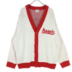 GENUINE MERCHANDISE ジェニュインマーチャンダイズ 刺繍 長袖 Vネック カーディガン M レッド Angels メンズ 古着