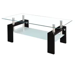 全新品 ガラステーブル　センターテーブル　リビングテーブル　ローテーブル モダン シンプル ガラス 北欧【クリア天板+ブラック脚】