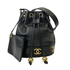 CHANEL シャネル トリプルココ 巾着 チェーン ショルダーバッグ レディース マットキャビアスキン ブラック 中古