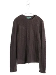 【お得なクーポン配布中!】 90s ローレン ラルフローレン ケーブル ニット セーター レディース S オールド ポロ 100% カシミヤ 長袖ニット シンプル きれいめ 薄手 茶