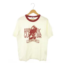 ヒステリックグラマー HYSTERIC GLAMOUR リンガーTシャツ ラウンドネック 半袖 ガールプリント ロゴ S ベージュ /MN21 ■GY35