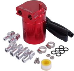 Partools オイル キャッチ タンク 円柱型 アルミ製 自動車 オートバイ 汎用 車用 バイク用 軽量 ゲージ付ブローバイキャッチタンク オイルキャッチタンク 自動車サブタンク 補助オイルタンク 車汎用 リザーブタンク バッフル (レッド)