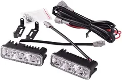HTharros led ライト 12V バイク 車 デイライト フォグランプ 取付ステー 付き 3連 左右 ホワイト 2個 セット (白)