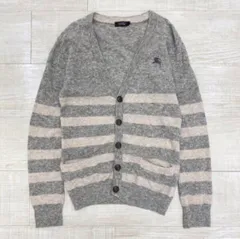 BURBERRY BLACK LABEL バーバリー ブラック レーベル ホース 刺繍 ウール ニット ボーダー カーディガン サイズ 2 (71