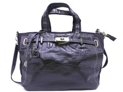 Falchi NEW YORK ファルチニューヨーク レザー 切替 2WAY ショルダー トート バッグ 黒 ■■ レディース