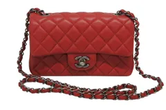 極美品 CHANEL シャネル ミニマトラッセ20 Sフラップ Sチェーンショルダーバッグ 19番台 ココマーク キャビアスキン レッド 中古 4b009555