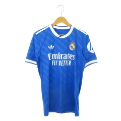 アディダスオリジナルス adidas originals サードユニフォーム サポータージャージ レアル マドリード ゲームシャツ 半袖 トレフォイル ロゴ エンブレム 刺繍 スリーストライプス 総柄 サッカー S 青 ブルー JV5845