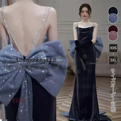 カラードレス ウェディングドレス ベロア ソフトマーメイド ノースリーブ リボン ブルー ワインレッド パーティードレス イブニングドレス