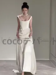 ウェディングドレス、花嫁用ドレス、高級パーティー用ドレス、肩出しロングドレス'パーティードレス