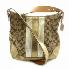 コーチ COACH ショルダーバッグ クロスボディ キャンバス レザー 皮革 シグネチャー ストライプ 総柄 ロゴ 茶 ブラウン 金 ゴールド 1493 /MP ■GY18