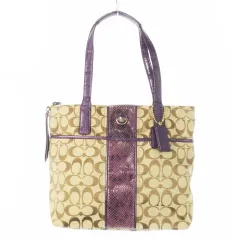 コーチ COACH トートバッグ ハンドバッグ キャンバス レザー 革 パイソン ロゴ シグネチャー 紫 パープル F25706 /CK21 ■GY18