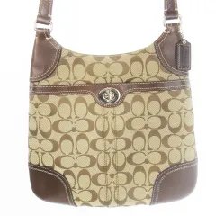 コーチ COACH ショルダーバッグ キャンバス レザー 革 シグネチャー ターンロック 茶 ブラウン F13979 /CK14 ■GY18