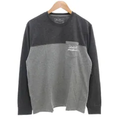 エディーバウアー EDDIE BAUER タグ付き Tシャツ M 長袖 バイカラー クルーネック ロゴ グレー /AE