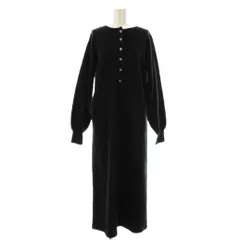 アダムエロペ Adam et Rope' 23AW ヘンリーネックニットワンピース ロング F ブラック /DF ■OS