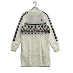 未使用品 レディース パーリーゲイツ PEARLY GATES ワンピース 1(M) 白系 ホワイト 長袖 ニット アーガイル柄