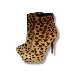 クリスチャンルブタン　Christian Louboutin ハラコレザー　ショートブーツ　レオパード柄　38ハーフ　ブラウン