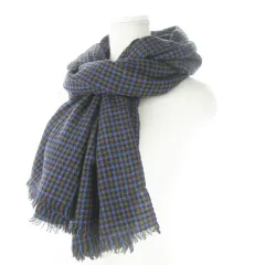 セオリー Theory ストール マフラー 大判 カシミヤ混 フリンジ チェック 千鳥格子 青 ブルー /AO4 ■GY19のサムネイル
