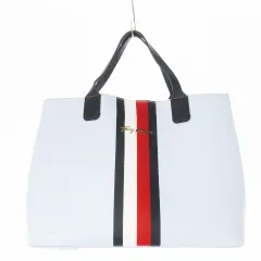 トミーヒルフィガー TOMMY HILFIGER トートバッグ PVC レザー 革 ストライプ ロゴ トリコロール 青 ブルー /CK22 ■GY18