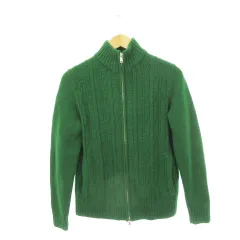 タケオキクチ TAKEO KIKUCHI カーディガン ニットジャケット ダブルジップ スタンドカラー 長袖 ウール混 2 M 緑 グリーン /AH12