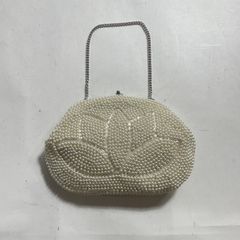 Antique pearl-embellished all-pearl beaded bag, retro vintage, party bag, clutch bag, clasp closure, made in Japan, as is, 0.2kg