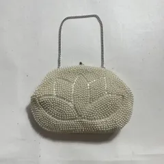 ★ アンティーク パール装飾  総パールビーズバッグ レトロ ビンテージ パーティーバッグ クラッチバッグ がま口 日本製 現状品 0.2kg