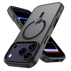 PinLiSheng iPhone 17 Pro Max ケース マット感 MagSafe対応 マグネット搭載 カバー 米軍MIL規格 耐衝撃 黄ばみなし ストラップホール付き マグセーフ対応 ワイアレス充電対応 アイフォン 17 Promax ケース ブラッ