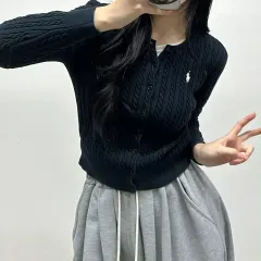 ポロ ラルフローレン ブラック ケーブル ニット カーディガン (L)